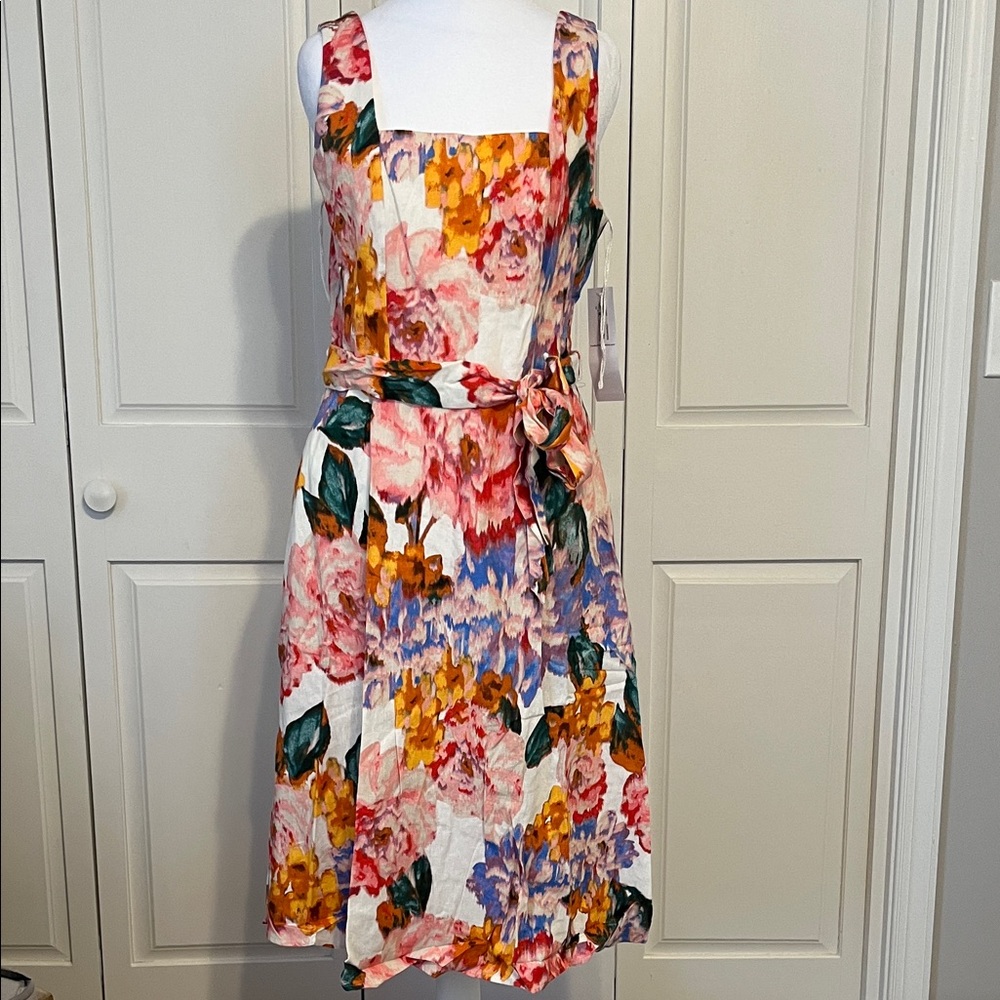 NWT London Times Multicolor Floral linen blend Dress size 10